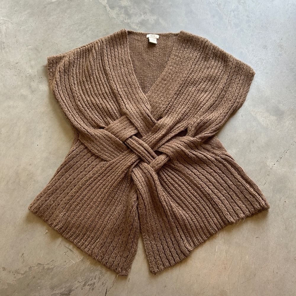 Escio Brown Chunky Knit Basketweave Front Sweater Vest XL Sleeveless V-Neck